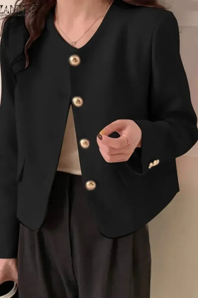 Blazer Court avec Boutons Ronds et Design Élégant