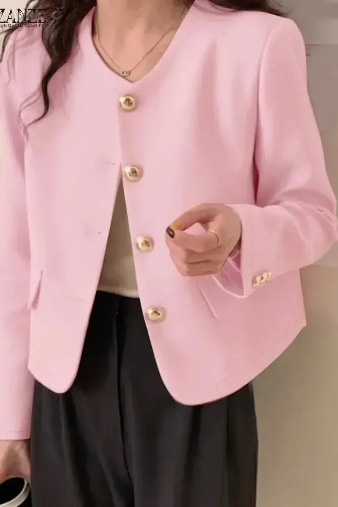 Blazer Court avec Boutons Ronds et Design Élégant