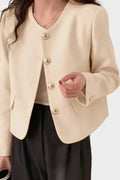 Blazer Court avec Boutons Ronds et Design Élégant