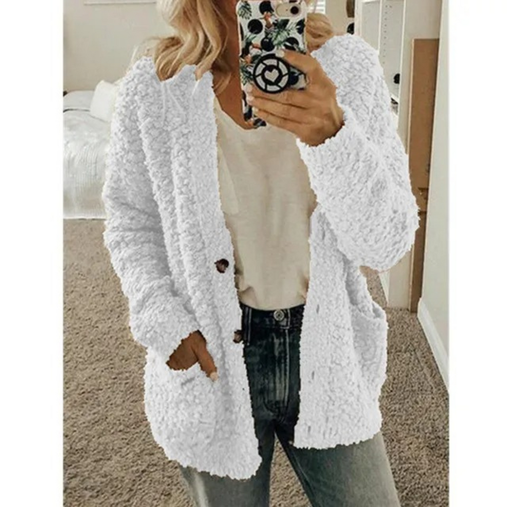 Veste Teddy Femme avec Capuche pour Loisirs et Usage Intérieur