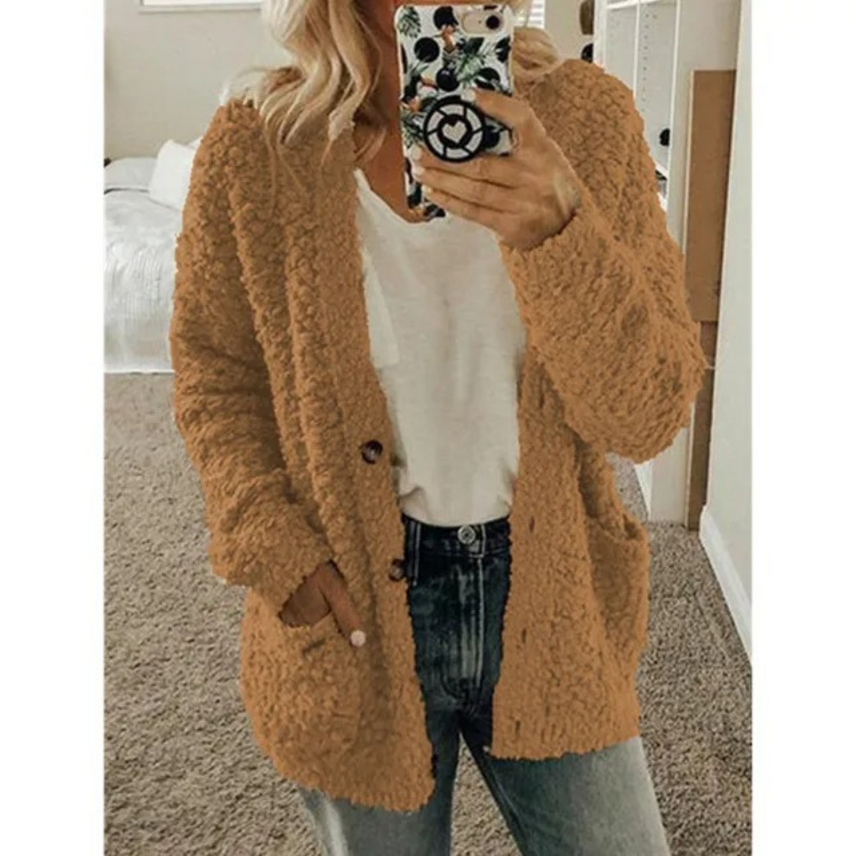 Veste Teddy Femme avec Capuche pour Loisirs et Usage Intérieur