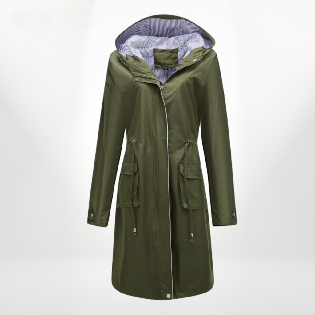 Trench-coat déperlant avec capuche pour tous les temps
