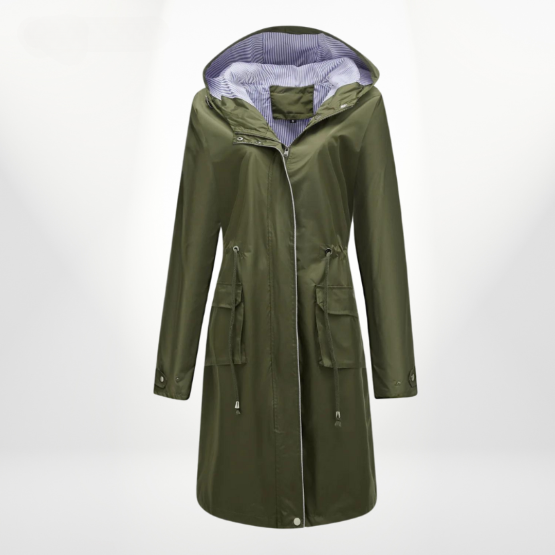 Trench-coat déperlant avec capuche pour tous les temps