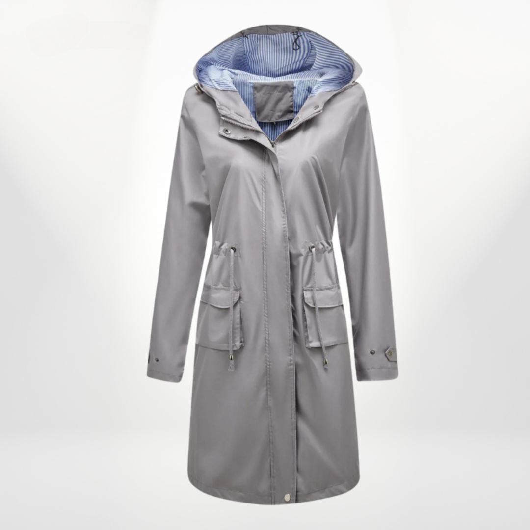 Trench-coat déperlant avec capuche pour tous les temps