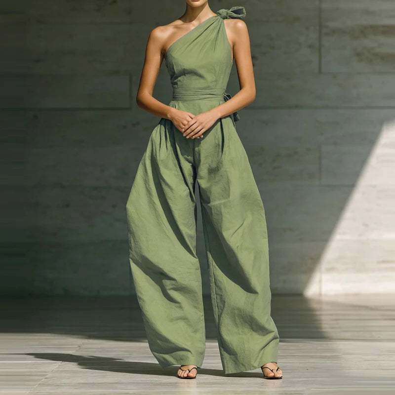 Jumpsuit Femme | Festif Une Épaule avec Nœud & Pantalon Large