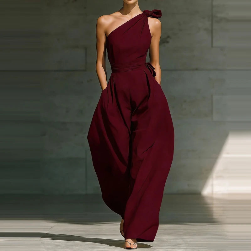 Jumpsuit Femme | Festif Une Épaule avec Nœud & Pantalon Large