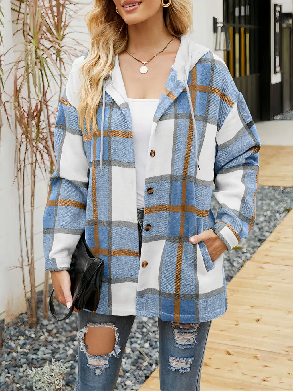 Sweat à capuche Femme | Design à carreaux & Capuche contrastée