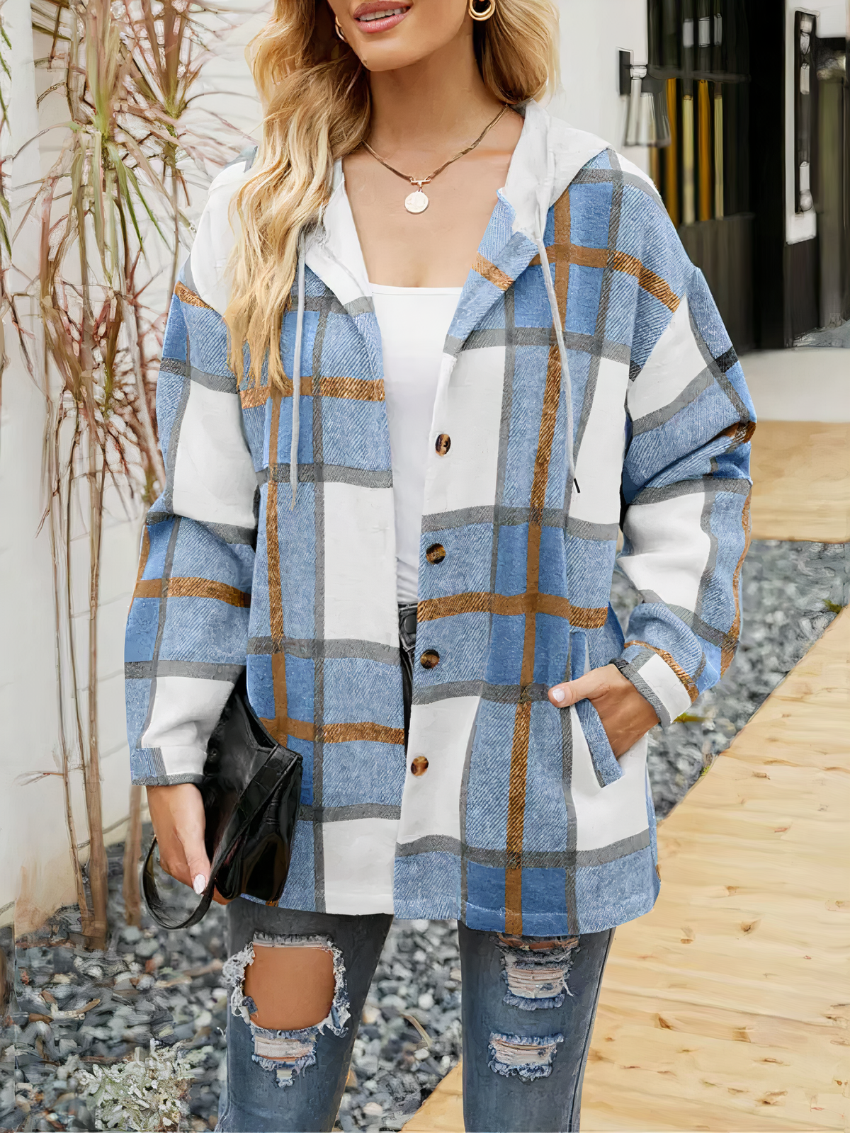 Sweat à capuche Femme | Design à carreaux & Capuche contrastée
