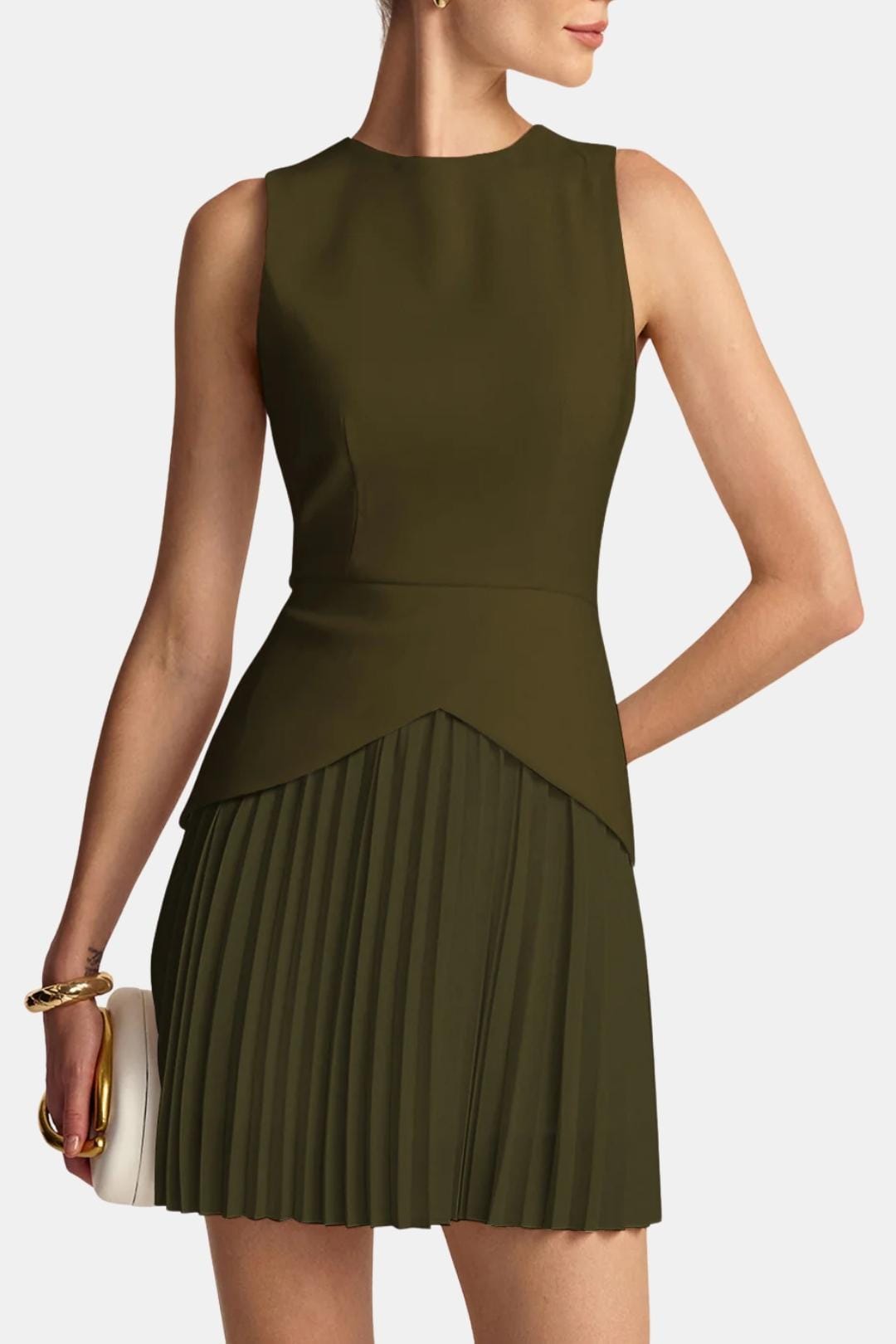 Robe Mini Avec Coupe Sans Manches Et Jupe Plissée Pour Femme | Idéal Pour Événements Et Quotidien