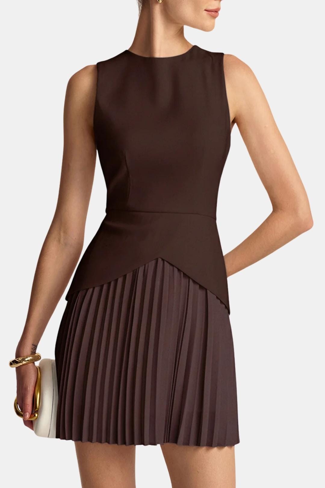 Robe Mini Avec Coupe Sans Manches Et Jupe Plissée Pour Femme | Idéal Pour Événements Et Quotidien