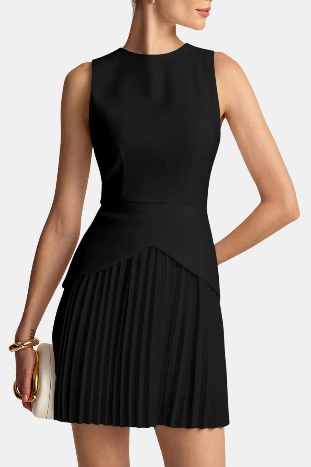 Robe Mini Avec Coupe Sans Manches Et Jupe Plissée Pour Femme | Idéal Pour Événements Et Quotidien