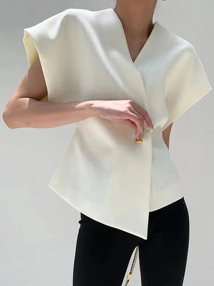 Blouse Femme Croisée avec Manches Sculptées