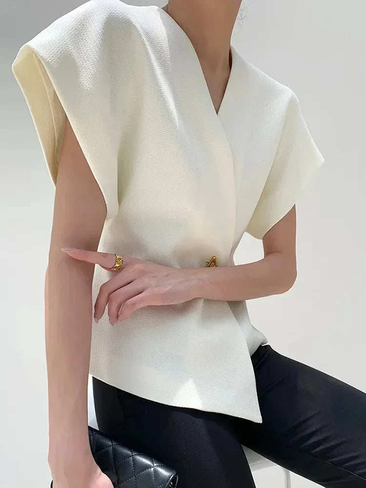Blouse Femme Croisée avec Manches Sculptées