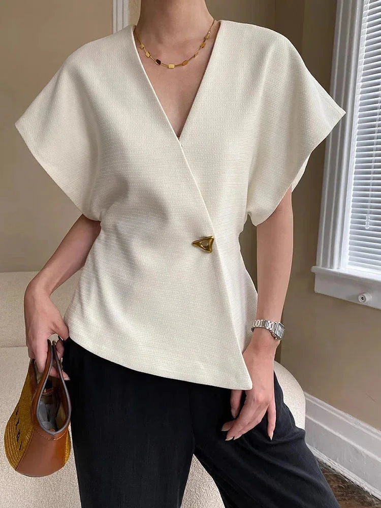 Blouse Femme Croisée avec Manches Sculptées