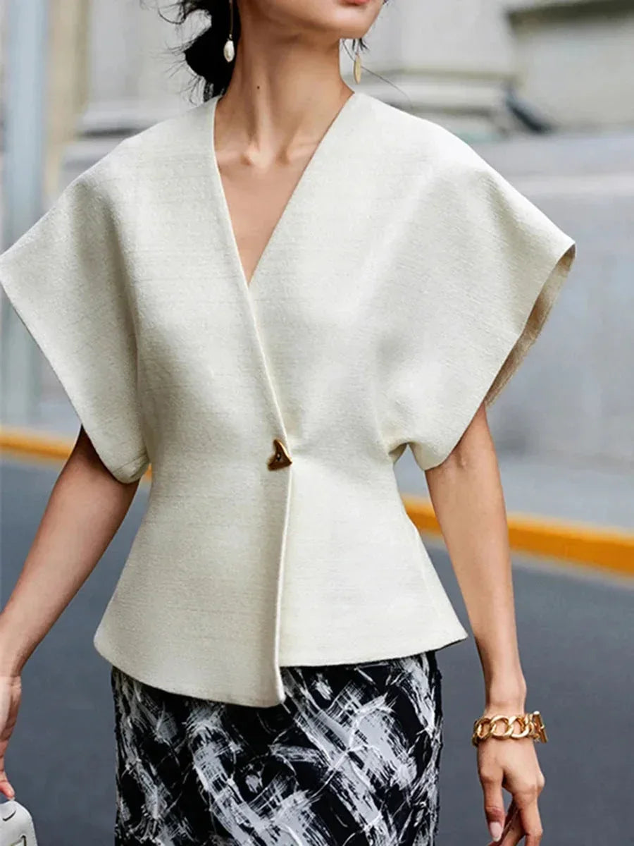 Blouse Femme Croisée avec Manches Sculptées