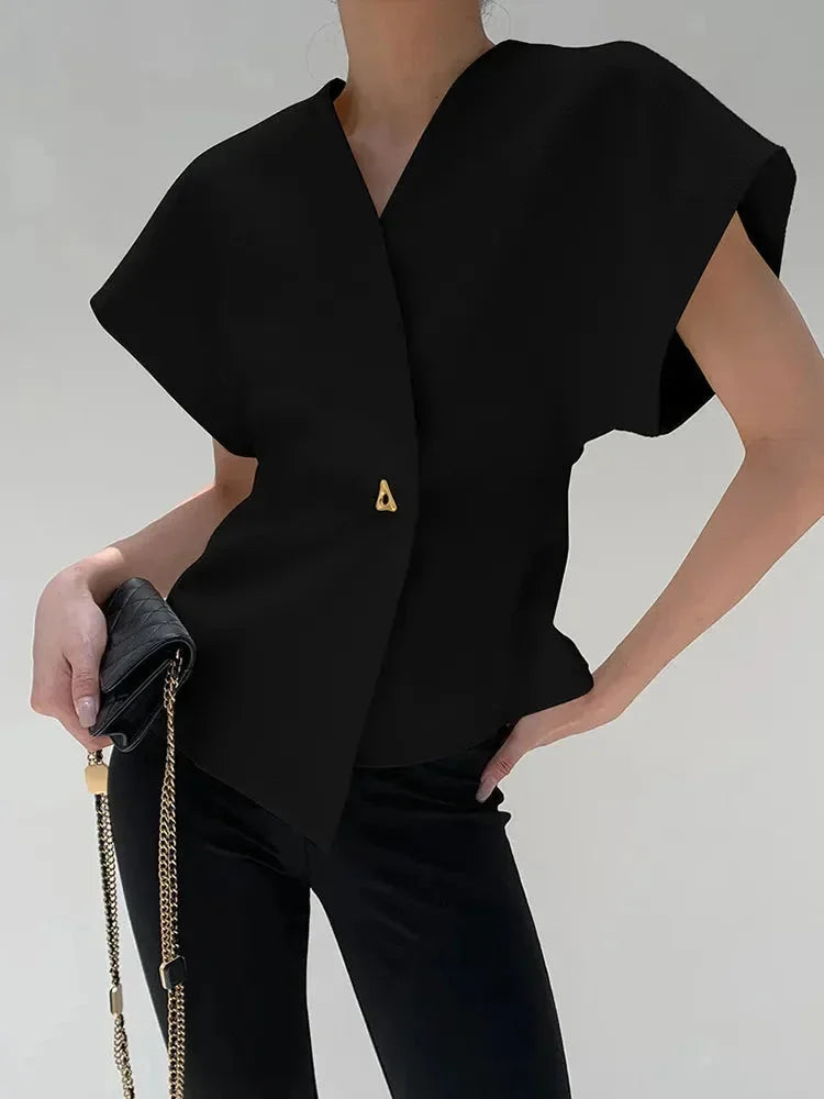Blouse Femme Croisée avec Manches Sculptées