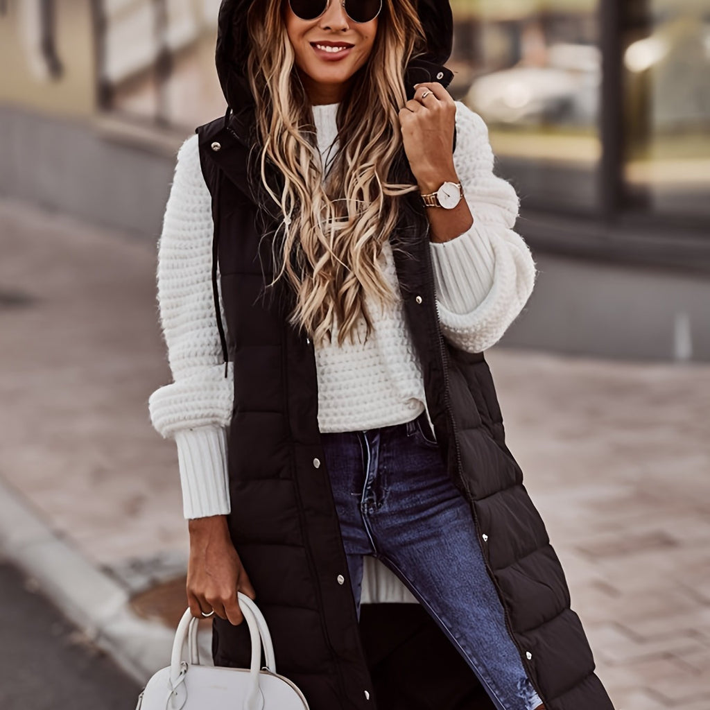Veste en duvet élégante pour femme avec capuche et pressions