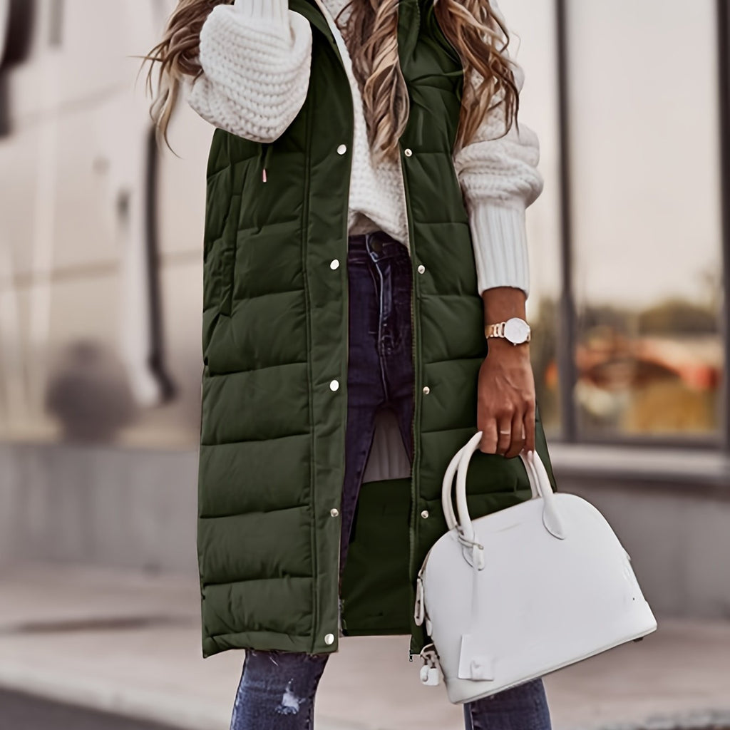 Veste en duvet élégante pour femme avec capuche et pressions