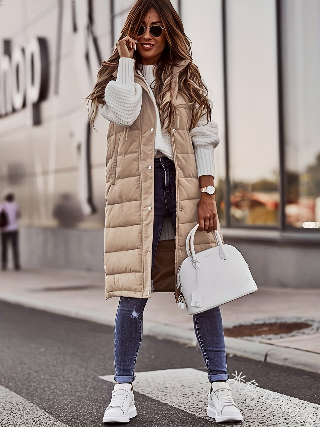 Veste en duvet élégante pour femme avec capuche et pressions
