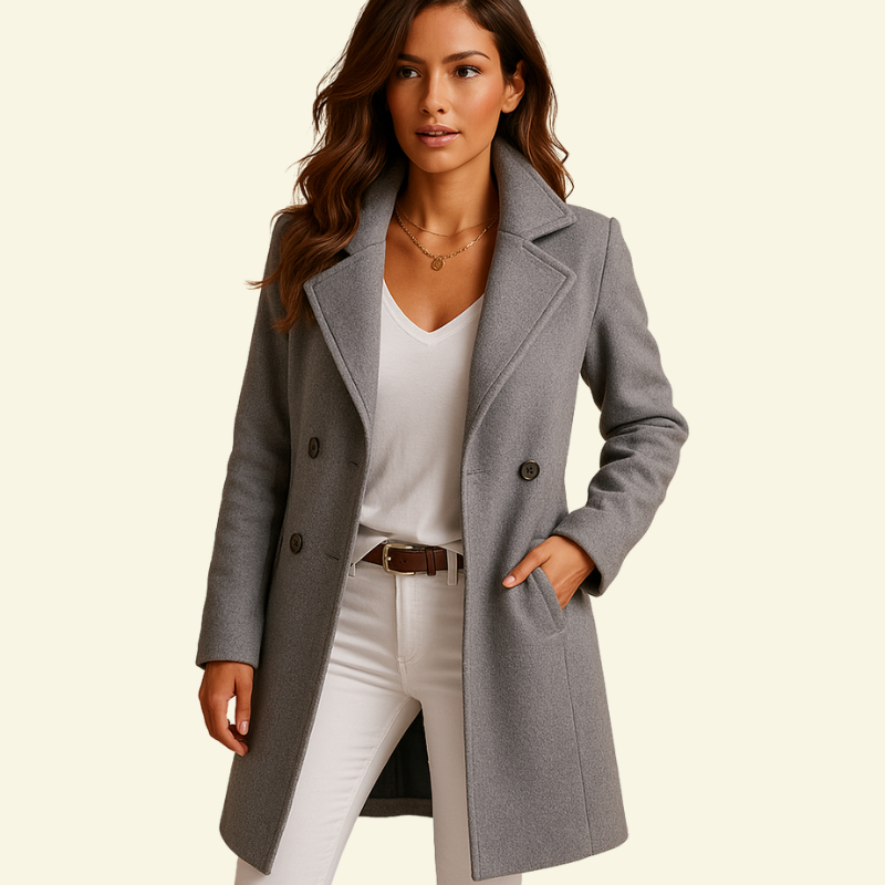 Manteau élégant pour femme à double boutonnage avec revers tombants