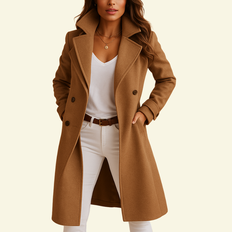 Manteau élégant pour femme à double boutonnage avec revers tombants