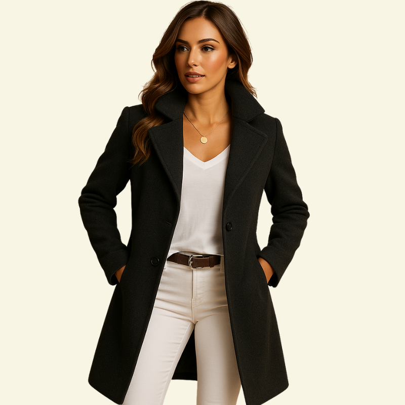Manteau élégant pour femme à double boutonnage avec revers tombants