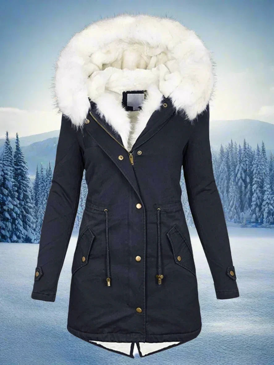 Parka féminine stylée avec capuche et finition en fourrure
