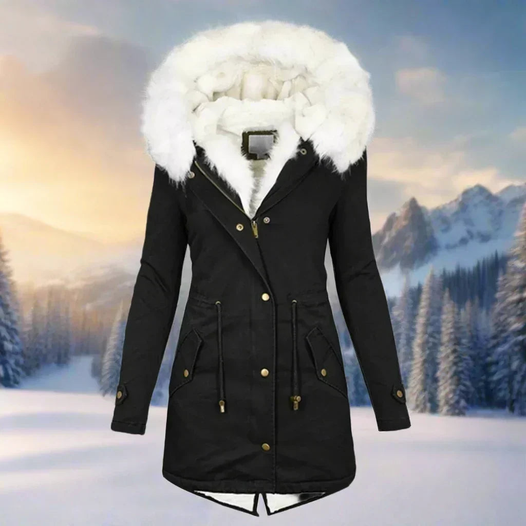 Parka féminine stylée avec capuche et finition en fourrure