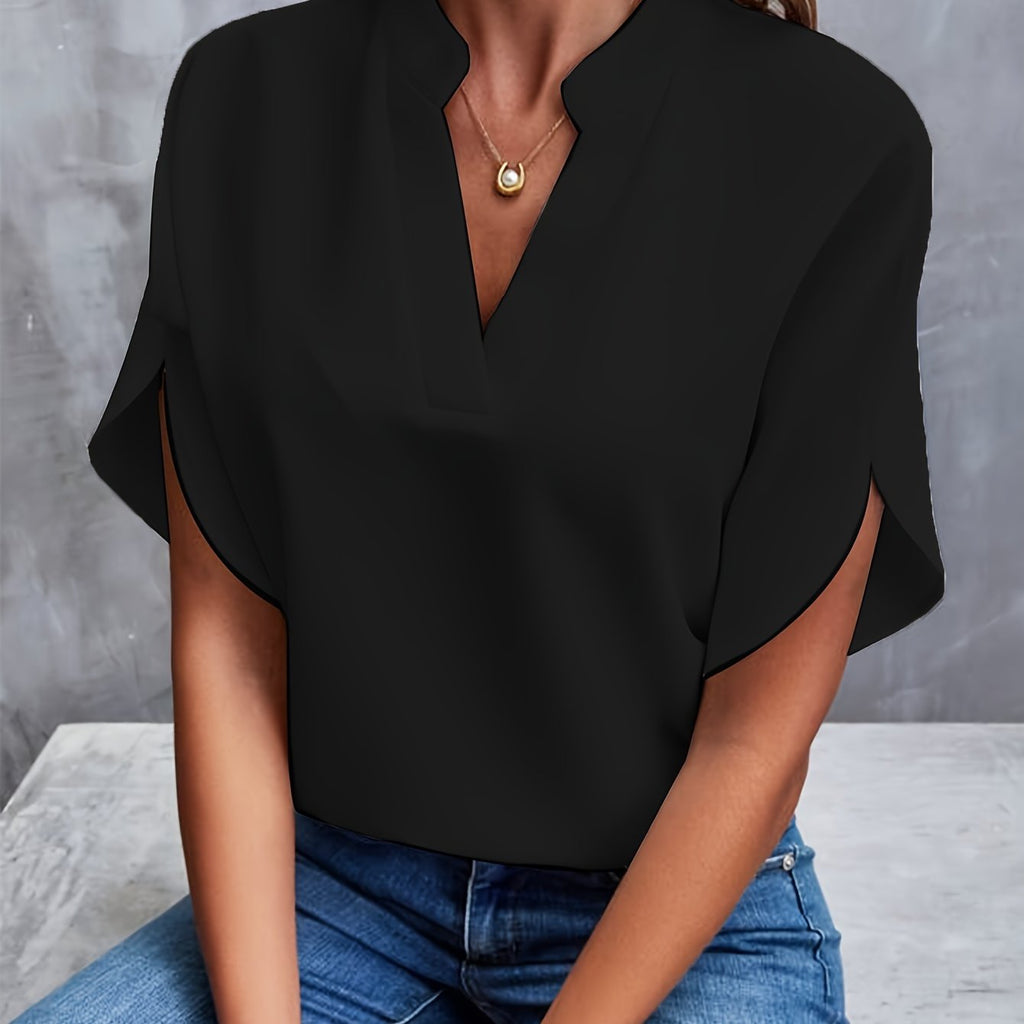 Blouse à manches courtes pour femmes | Élégante avec décolleté en V et manches chauve-souris