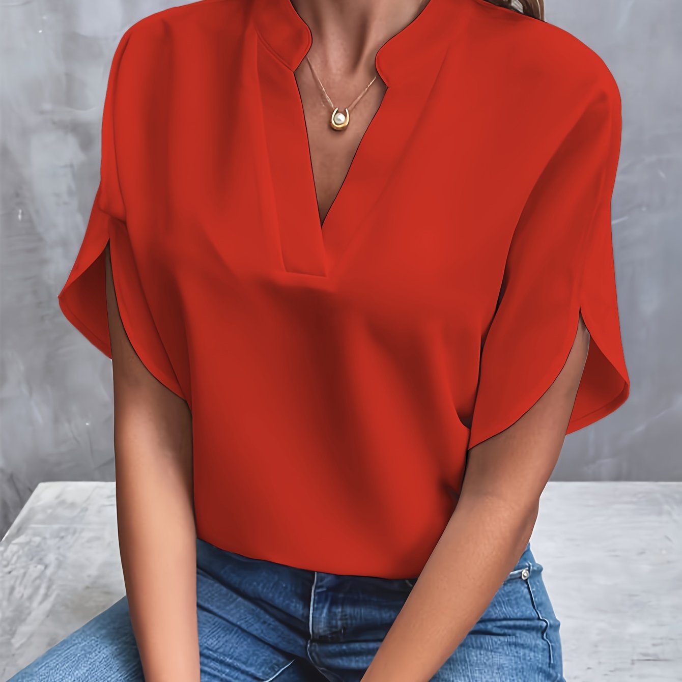 Blouse à manches courtes pour femmes | Élégante avec décolleté en V et manches chauve-souris