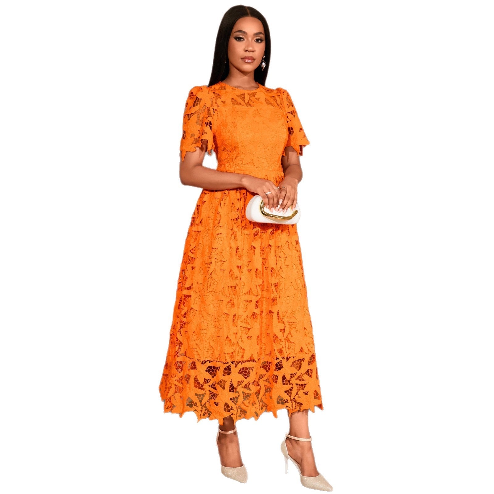 Robe maxi en dentelle pour femmes avec motif floral Mirla