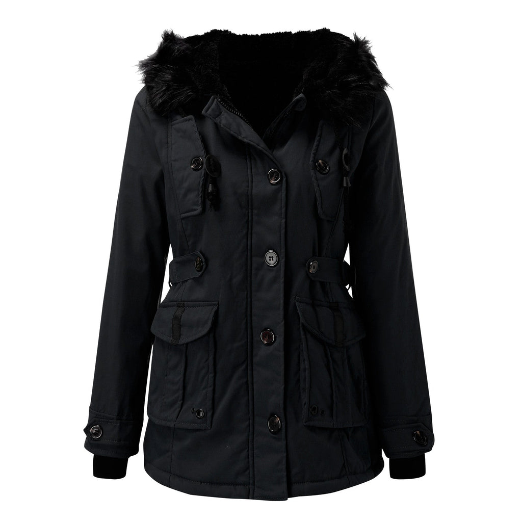 Parka pour femmes avec capuche, boutons et poches