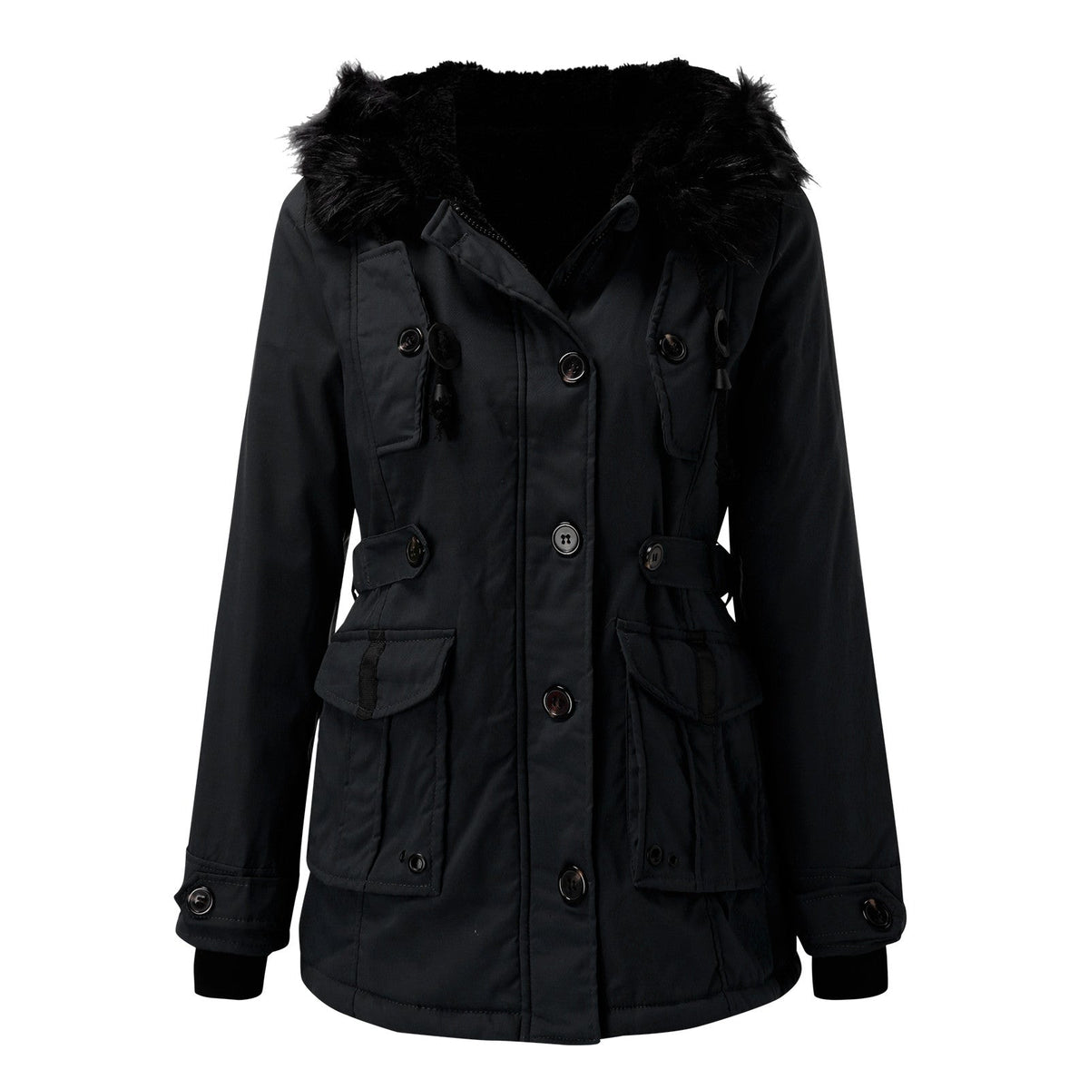 Parka pour femmes avec capuche, boutons et poches