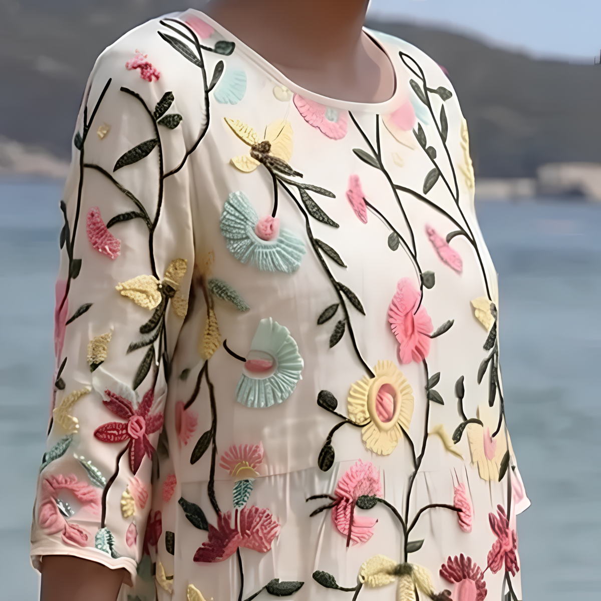 Geneviel | Robe brodée pour femmes à manches 3/4