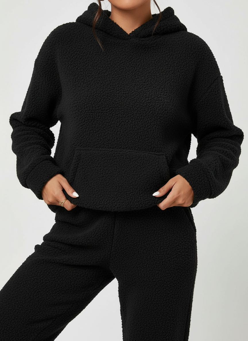 Haut Teddy pour Femme avec Poche Kangourou et Pantalons Assortis