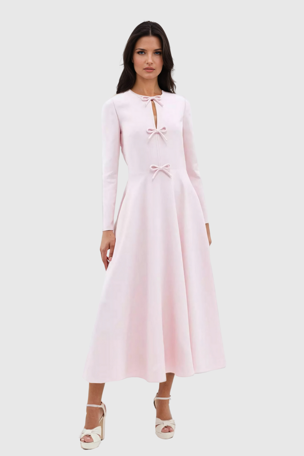Robe Longue Manches Longues Avec Nœuds Décoratifs Pour Femmes | Idéal Pour Cérémonies Et Occasions Spéciales