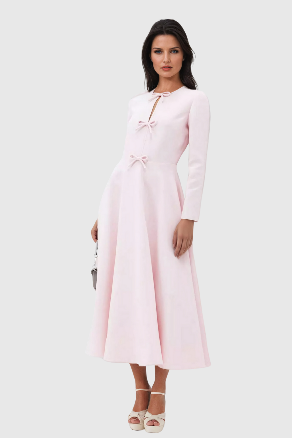 Robe Longue Manches Longues Avec Nœuds Décoratifs Pour Femmes | Idéal Pour Cérémonies Et Occasions Spéciales