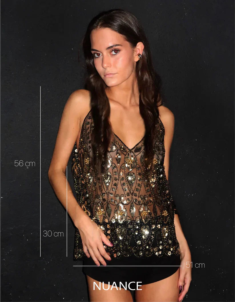 Haut à paillettes de fête pour femmes avec perles