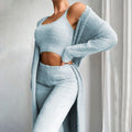 Ensemble Loungewear Femme avec Crop Top, Pantalon et Cardigan