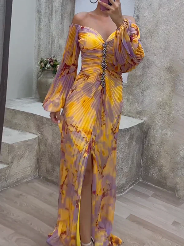 Robe Maxi de Soirée Luxueuse - Jaune & Violet