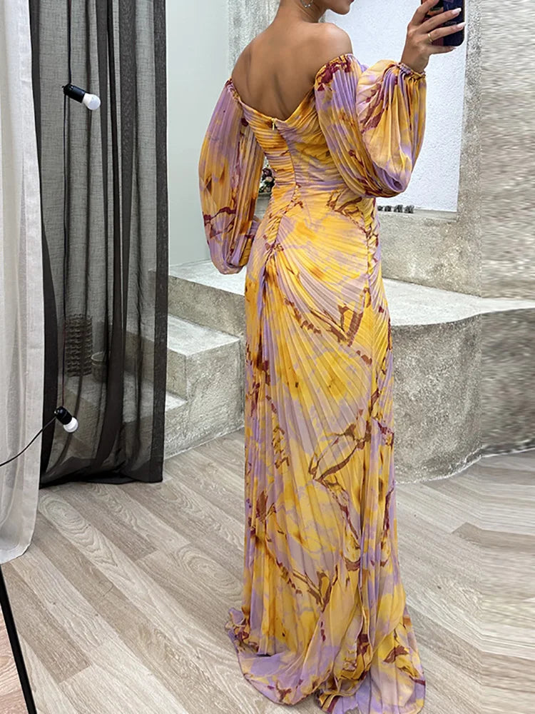 Robe Maxi de Soirée Luxueuse - Jaune & Violet