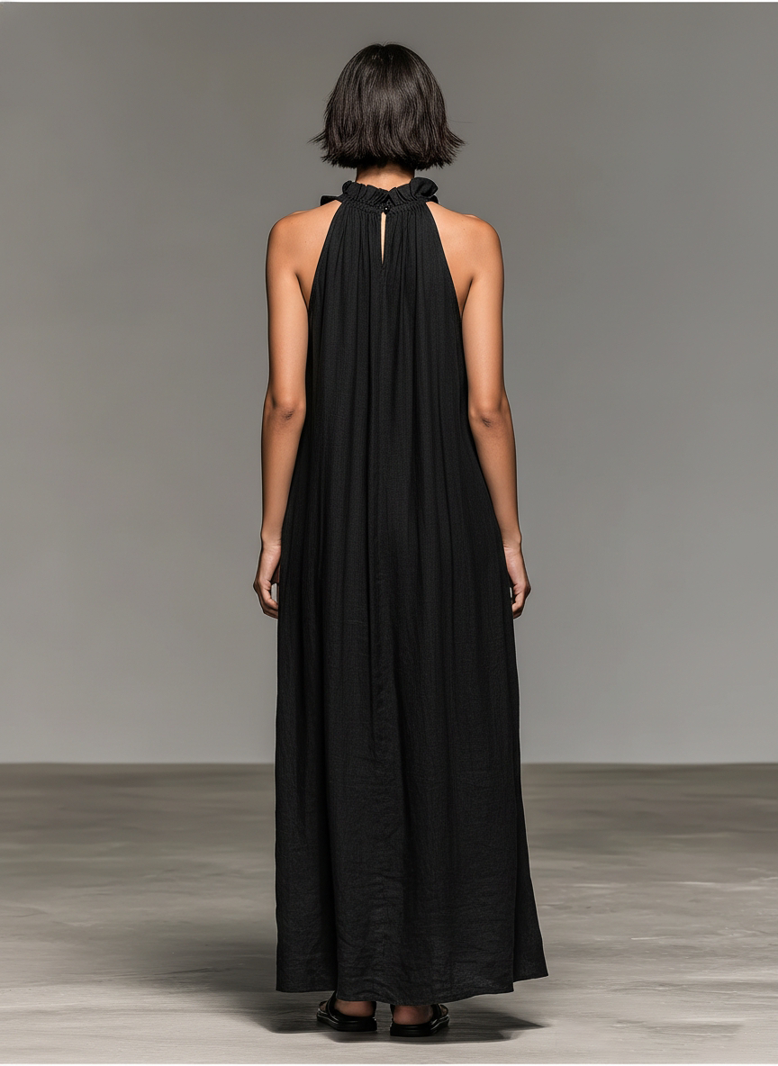 Robe Maxi Dames avec Volant Sans Manches d'Été