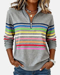 Leonie | Sweatshirt à rayures multicolores avec zip quart