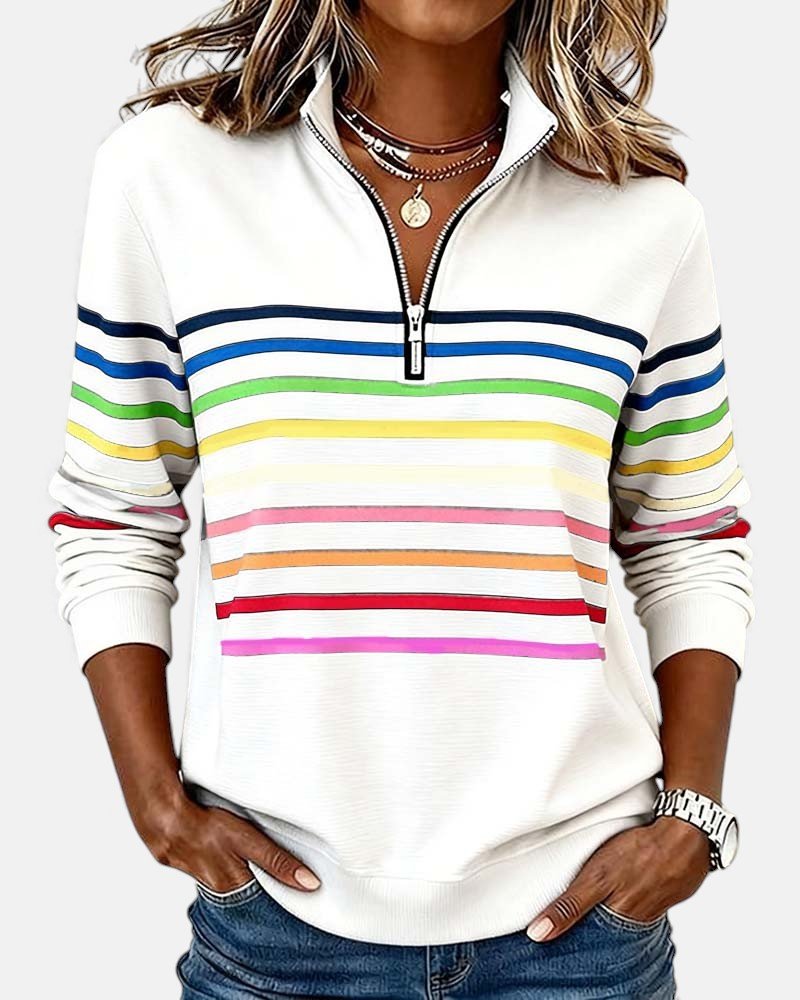 Leonie | Sweatshirt à rayures multicolores avec zip quart