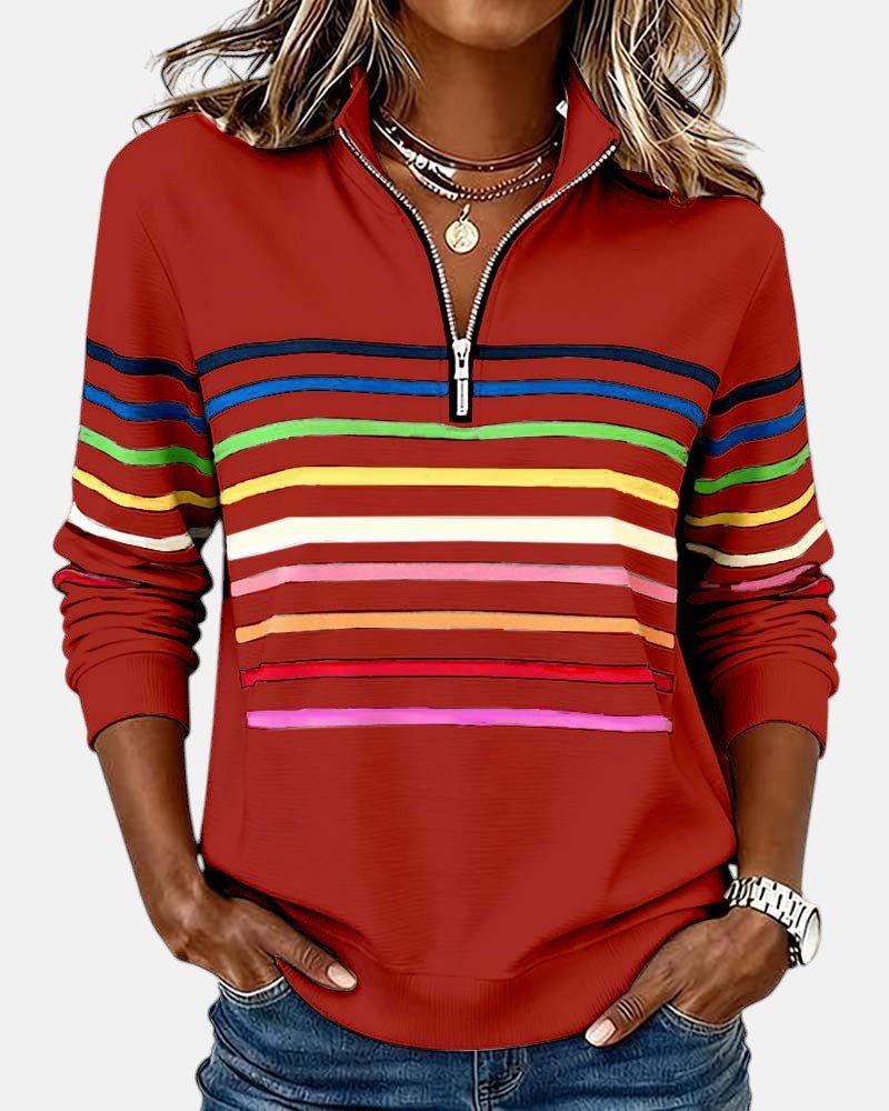Leonie | Sweatshirt à rayures multicolores avec zip quart