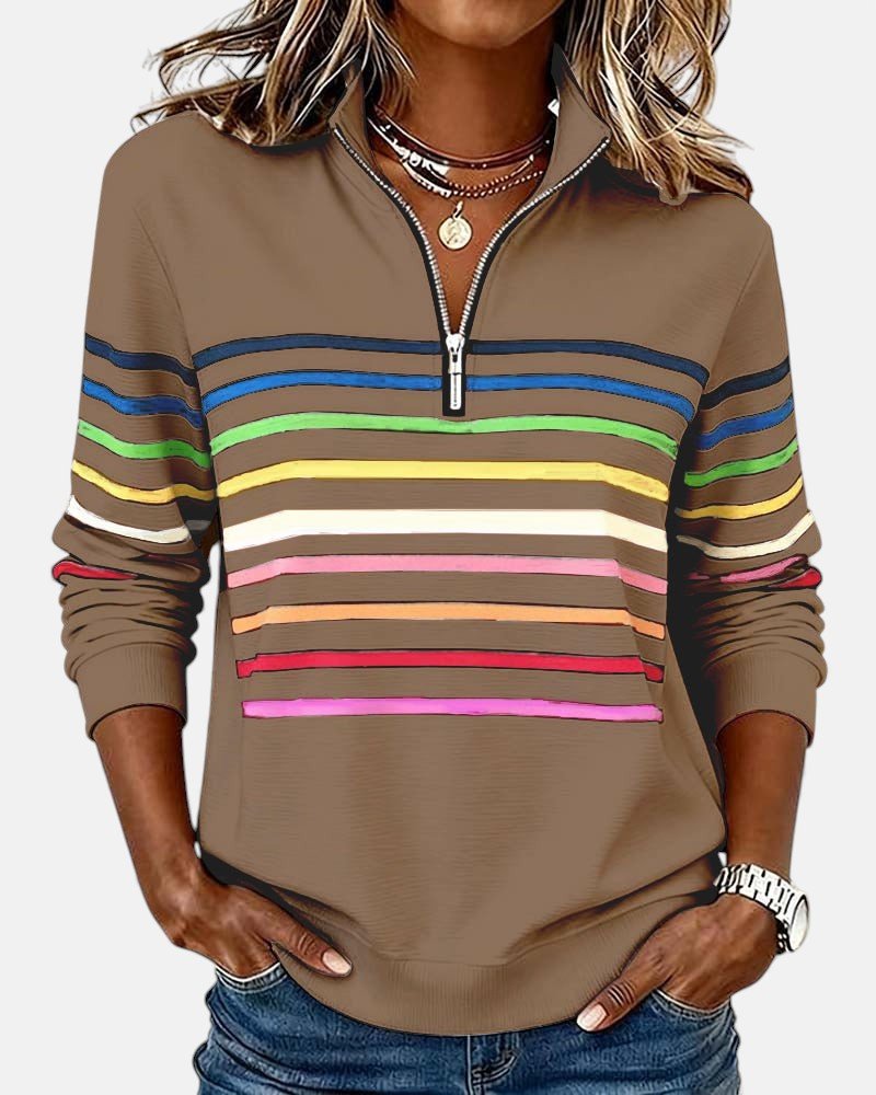 Leonie | Sweatshirt à rayures multicolores avec zip quart