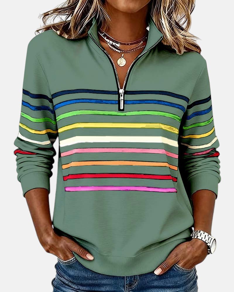 Leonie | Sweatshirt à rayures multicolores avec zip quart