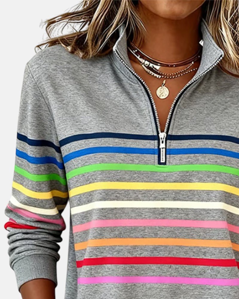 Leonie | Sweatshirt à rayures multicolores avec zip quart