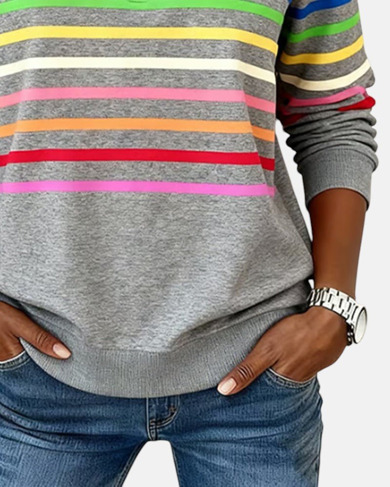 Leonie | Sweatshirt à rayures multicolores avec zip quart
