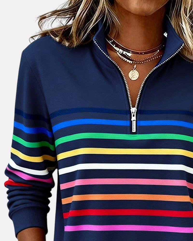 Leonie | Sweatshirt à rayures multicolores avec zip quart